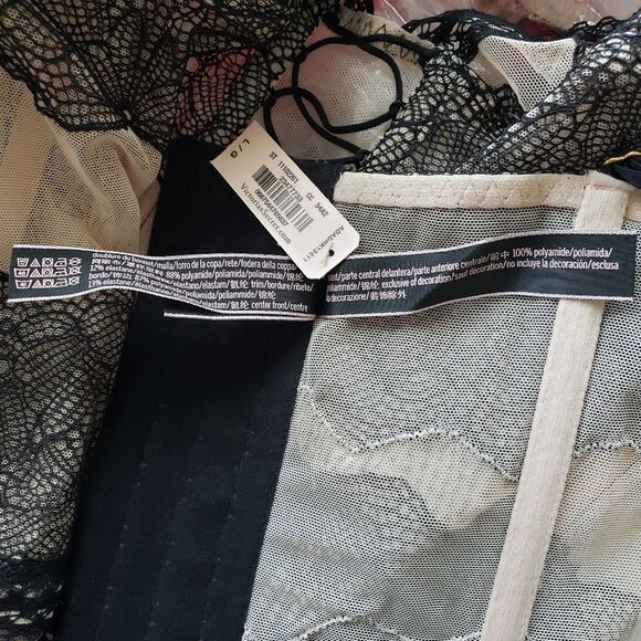 Victoria's Secret Sheer Mesh Floral Lace Up Bustier Corset Black Nude Size Large - Picture 10 of 10